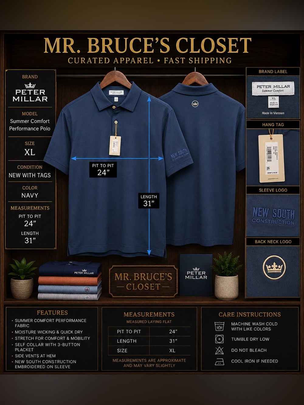 Peter Millar Navy Short-Sleeve Performance Polo